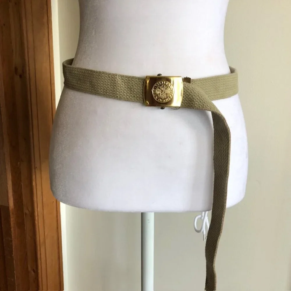 STETSON Born in American Eagle Embossed Gold Tone Web Belt Vintage RARE